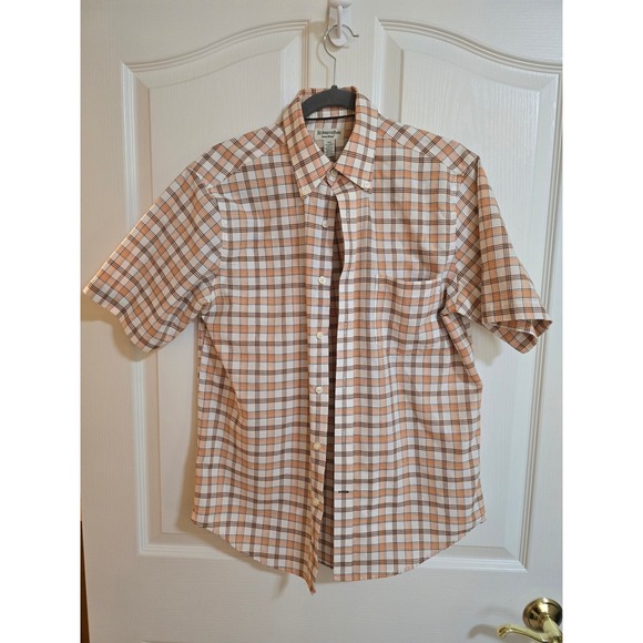 St. John's Bay Other - St Johns Bay Mens Orange White Plaid Short Sleeve Iron Free Button Shirt S /0524